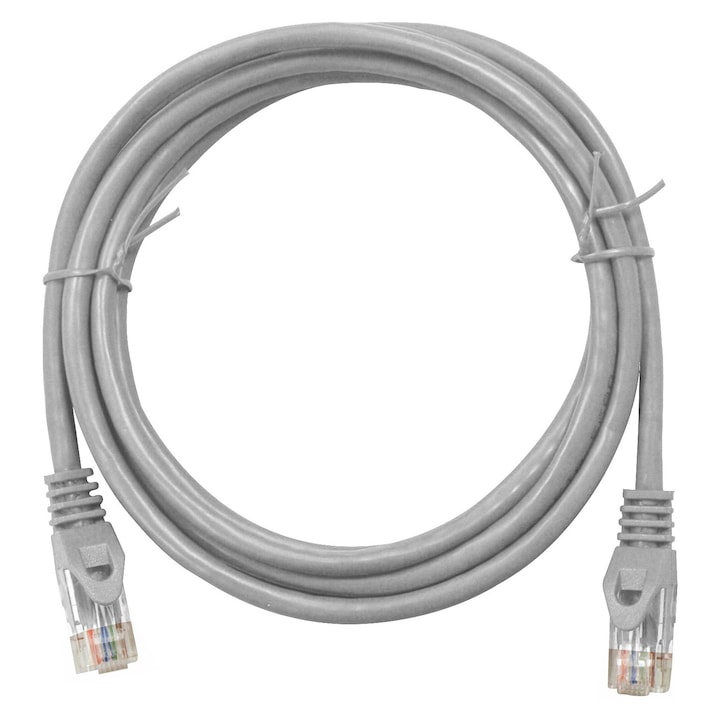 UTP Ethernet Hálózati Kábel Cat 6, 1m Hossz, RJ45 Csatlakozóval, Szürke