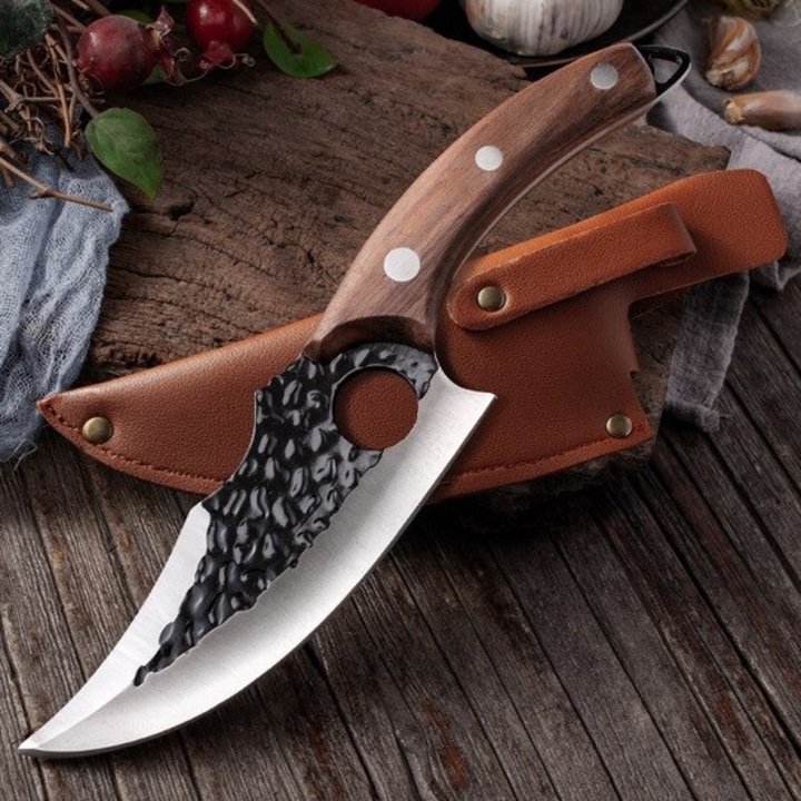 Cutit de Taiat IZMAEL KA-18427, otel carbon, maner lemn, 15.5cm, cafeniu