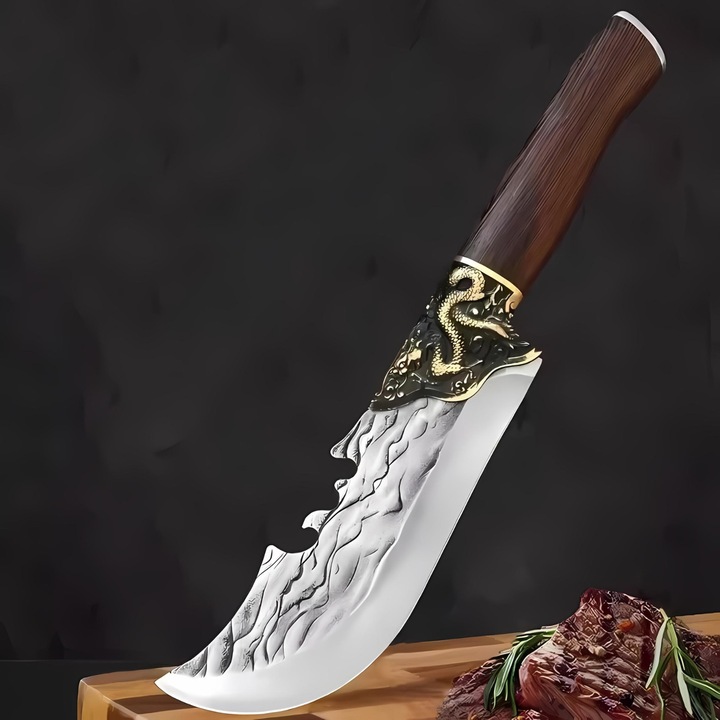 Cutit de bucatarie IZMAEL BE-33022, 17.5cm, argintiu/auriu/maro, maner din lemn