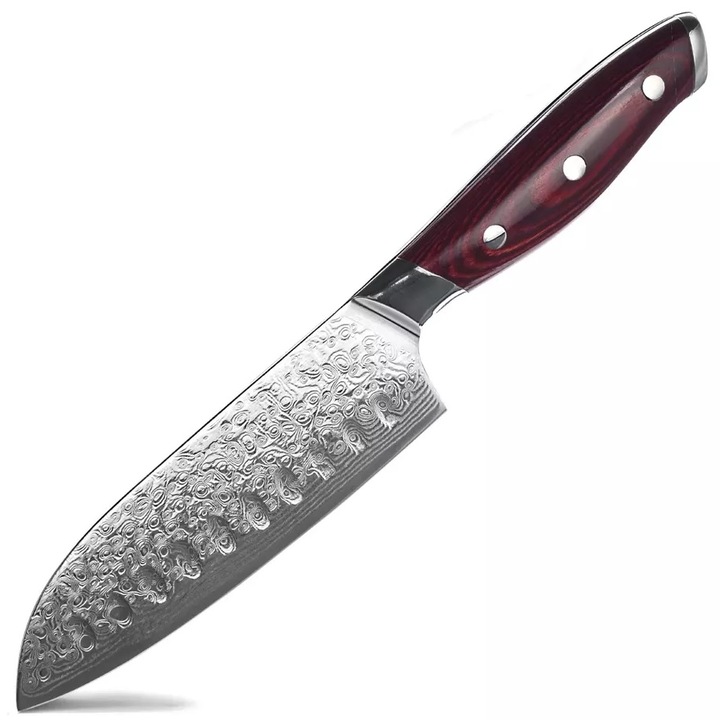 Cutit de bucatarie IZMAEL, Santoku mic, otel VG-10, argintiu cu maner maro, 22, 5cm