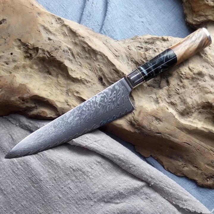 Cutit de bucatarie Izmael, otel VG-10, 33cm, lama 19, 5cm, negru-maro