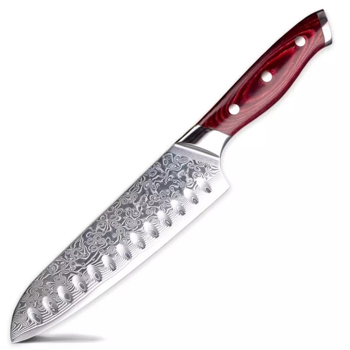 Cutit de bucatarie Izmael Santoku, otel Damasc VG-10, 16cm, argintiu cu maner maro
