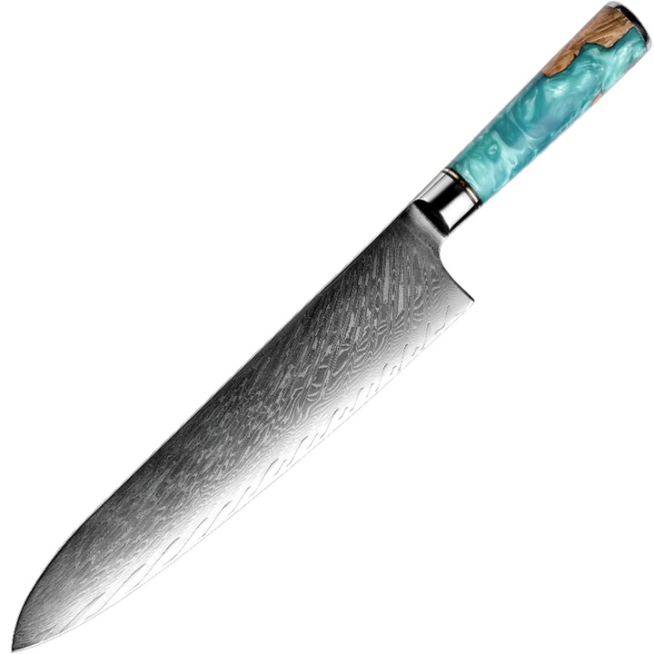 Cutit de bucatarie damasc IZMAEL Big Chef, lama 24cm, maner albastru-maro, 37cm