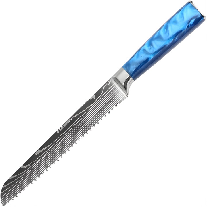 Cutit de bucatarie IZMAEL, model BL-39287, lama zimtata 20.3cm, maner albastru