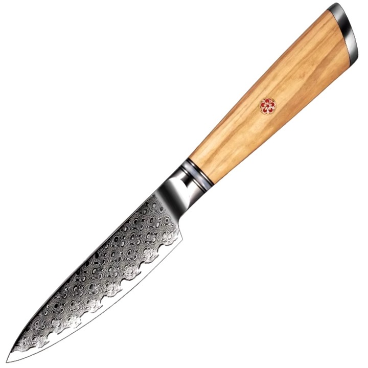 Cutit de bucatarie damascian IZMAEL HI-35068, 9, 5cm lama, maner maro