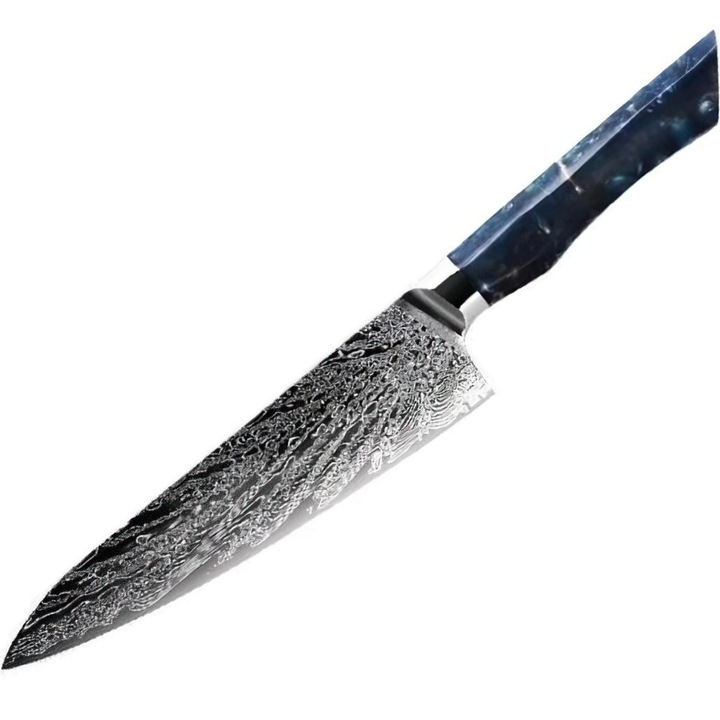 Cutit de bucatarie IZMAEL SE-37605, otel damasc 67 straturi, maner ergonomic, albastru, 34.5cm