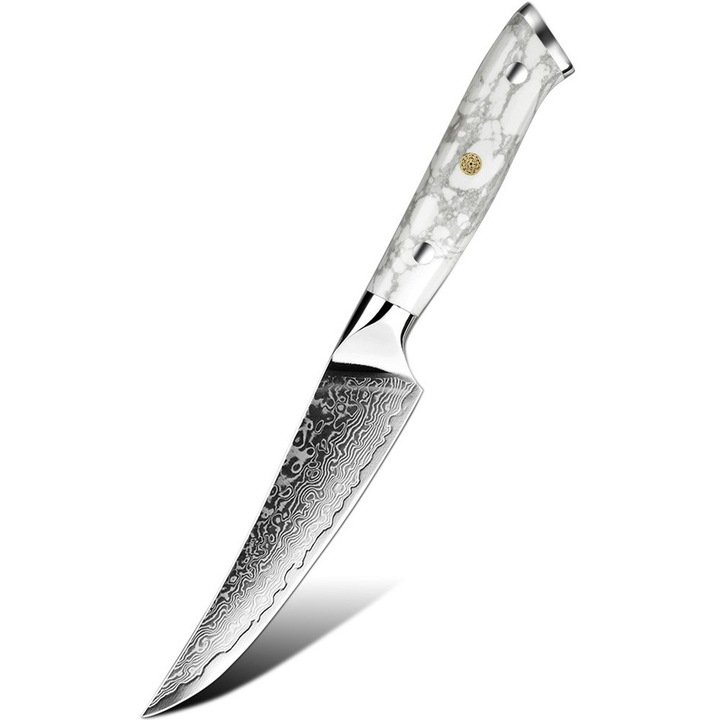 Cutit de bucatarie IZMAEL YU-37534, otel damasc, maner alb, 23cm