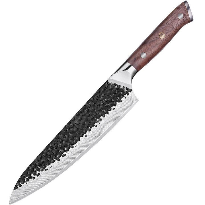 Cutit de bucatarie IZMAEL damasc TE-37529, lemn de nuc, 21.4cm, maro