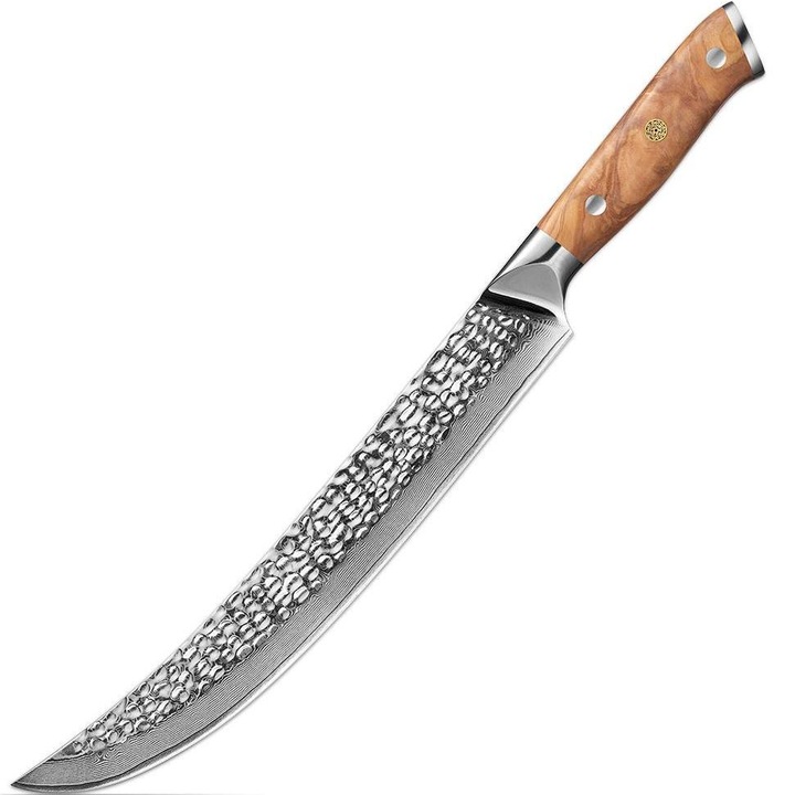 Cutit de bucatarie IZMAEL ZA-37485, otel damasc, maner lemn de maslin, maro, 26.5cm