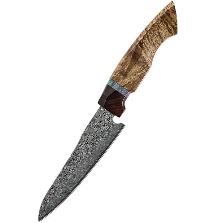 Cutit de bucatarie damasc IZMAEL YU-37463, 12cm, ergonomic, maro