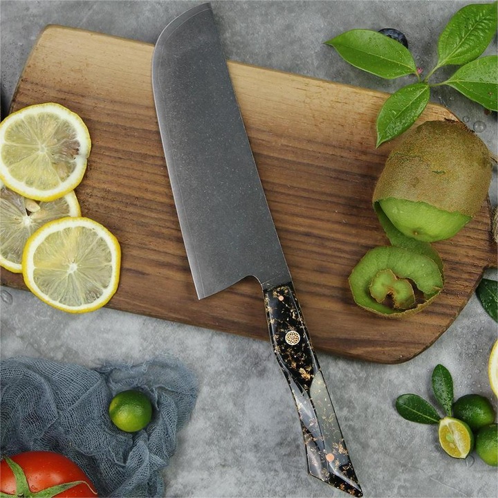 Cutit de bucatarie damasc IZMAEL KU-37425, Negru/Aurie, 30x17cm