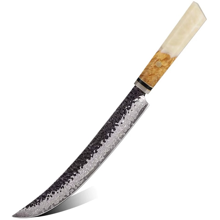 Cutit de bucatarie Slicer IZMAEL, otel VG-10, argintie cu maner maro-alb, 24.5cm