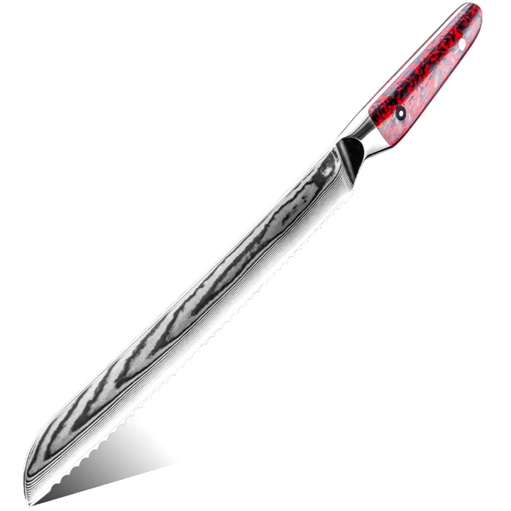 Cutit de bucatarie, IZMAEL, damasc, otel VG-10, manere rosii, 39x24.7cm