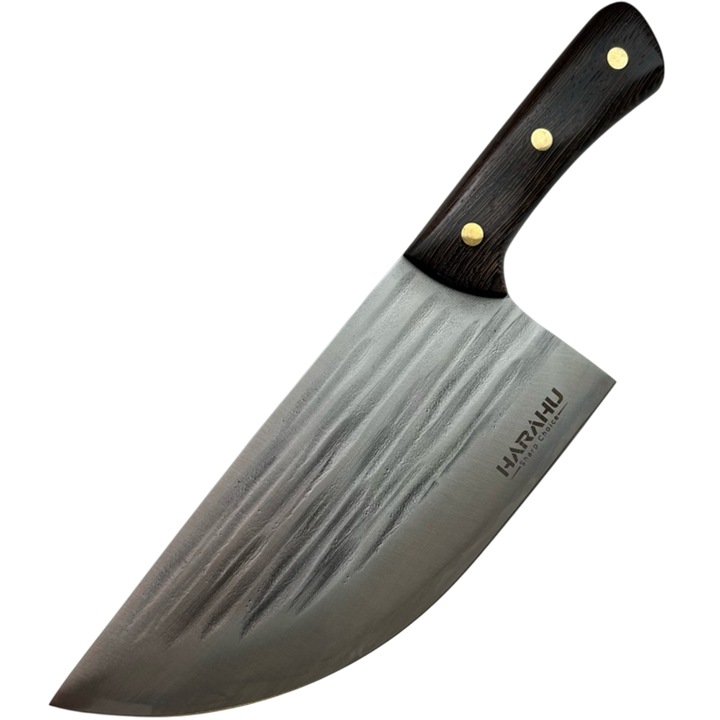 Satar de bucătărie IZMAEL XI-38127, 20cm, lame din oțel carbon, culoare argintie cu mâner maro