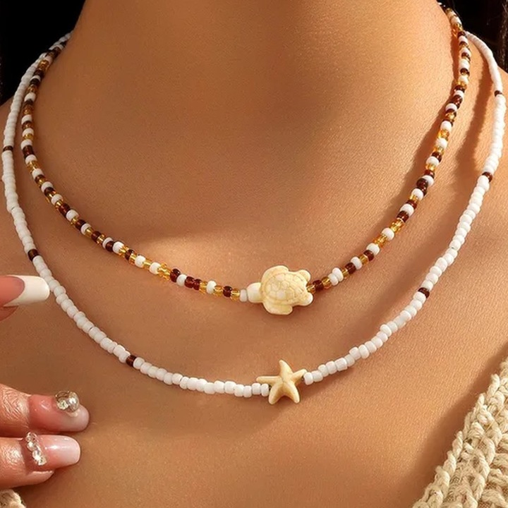 Colier IZMAEL SE-35605, alb, aliaj metalic, set margele