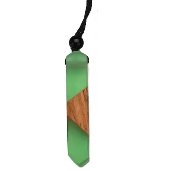 Colier IZMAEL SL-32698, lemn si rasina, verde/maro, 6x1cm