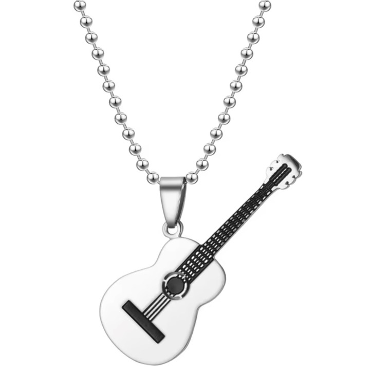 Colier argintie cu pandantiv chitara, 54cm, 5, 3x1, 9cm
