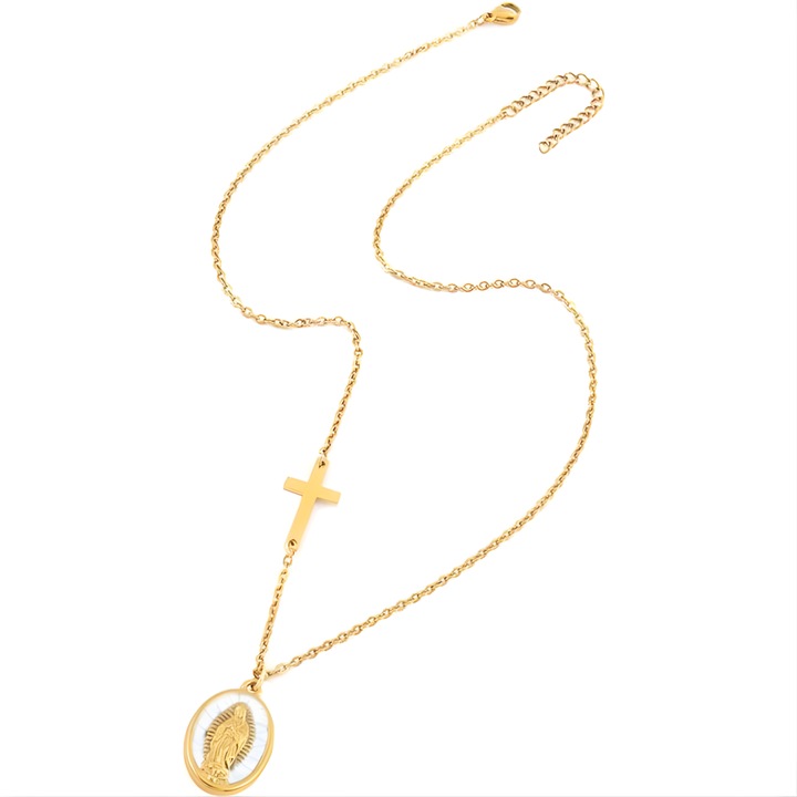 Colier IZMAEL aurie cu medaillon si cruciuliță, inox, 45+4, 5cm