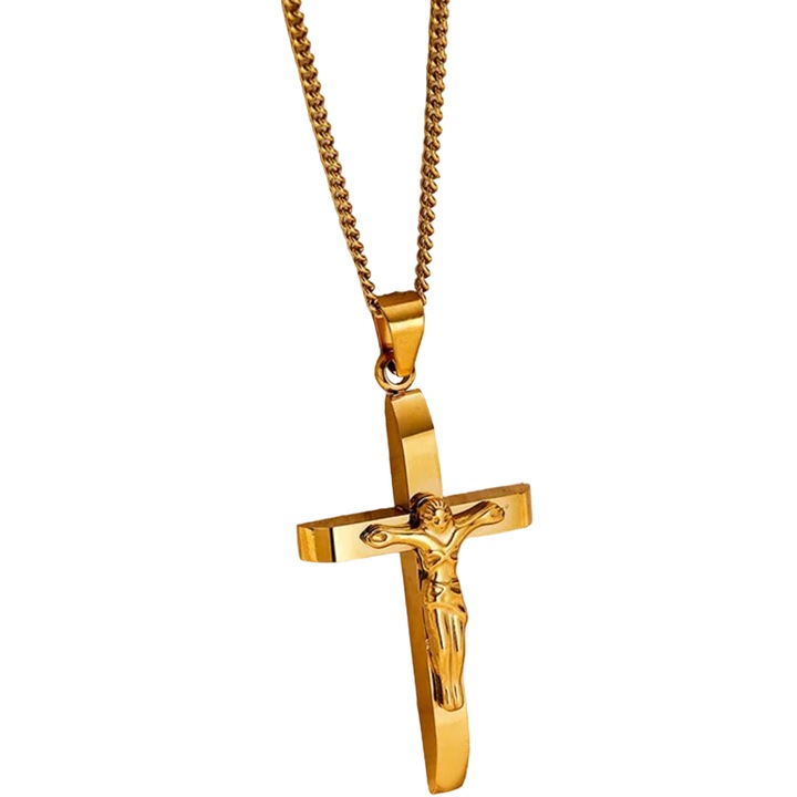 Colier femei IZMAEL VO-34100 Cruz, Aur, 40cm, pandantiv 5x3, 2cm