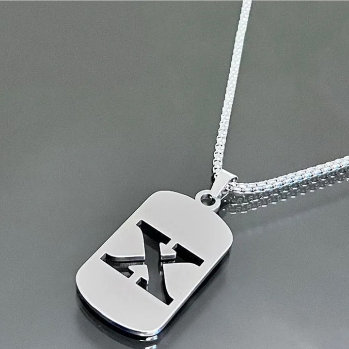 Colier IZMAEL BR-34047, argintie, aliaj metalic, 56cm, pandantiv 4x2, 2cm