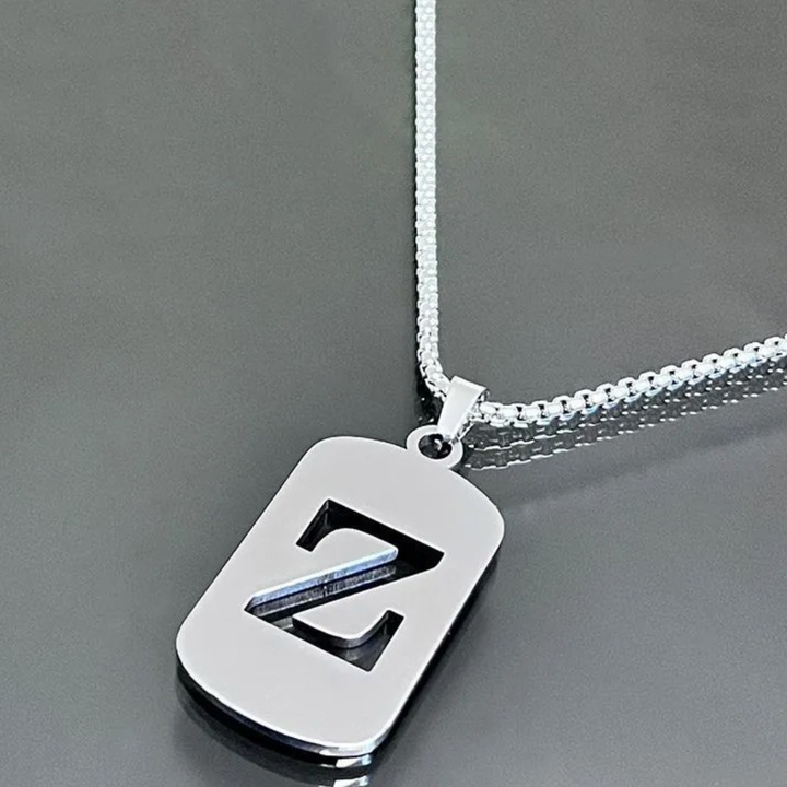 Colier IZMAEL, cu litera Z, argintie, 56cm, pandantiv 4x2, 2cm