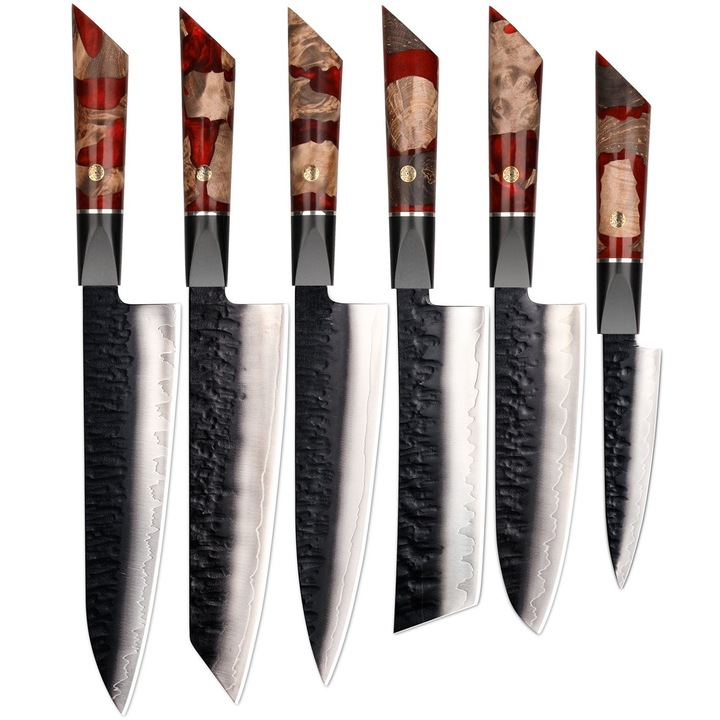 Комплект кухненски ножове дамаска стомана IZMAEL AR-37339, 6 броя, стомана VG-10, червен