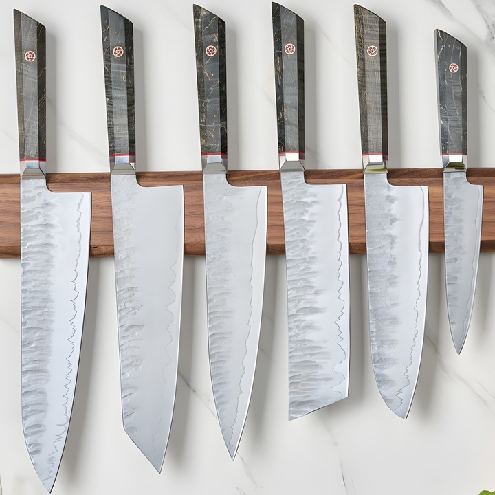 Комплект кухненски ножове IZMAEL, дамаска стомана, 6 броя, сребрист, сиви дръжки