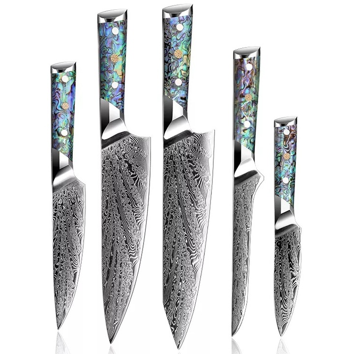 Комплект кухненски ножове IZMAEL Yokosuka, 5 части, стомана VG-10, сребрист със синя дръжка, различни размери