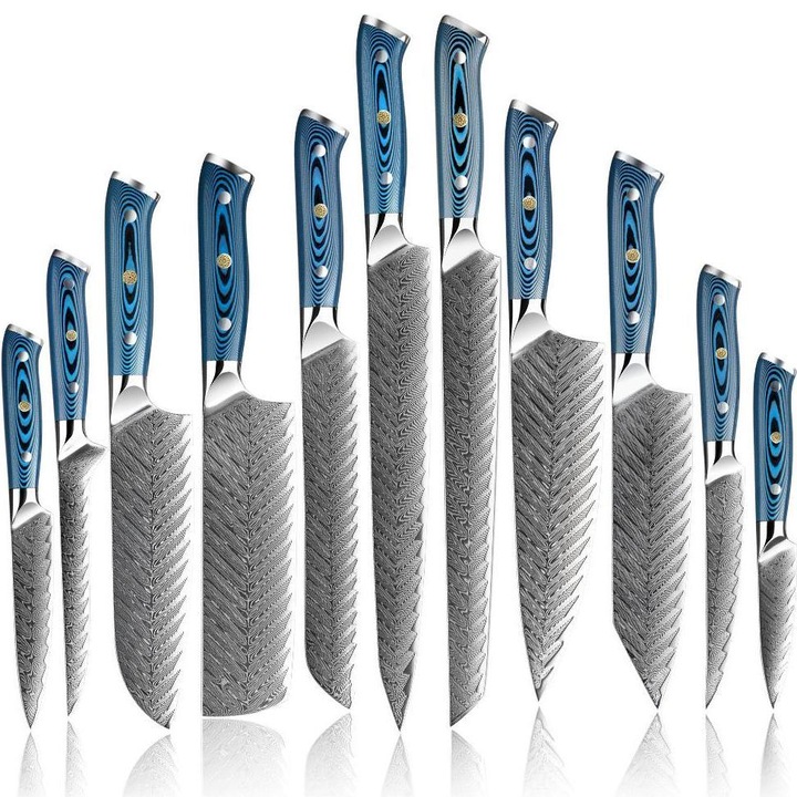 Комплект кухненски ножове, IZMAEL, TU-37511, 11 ножа, дамаска стомана, син
