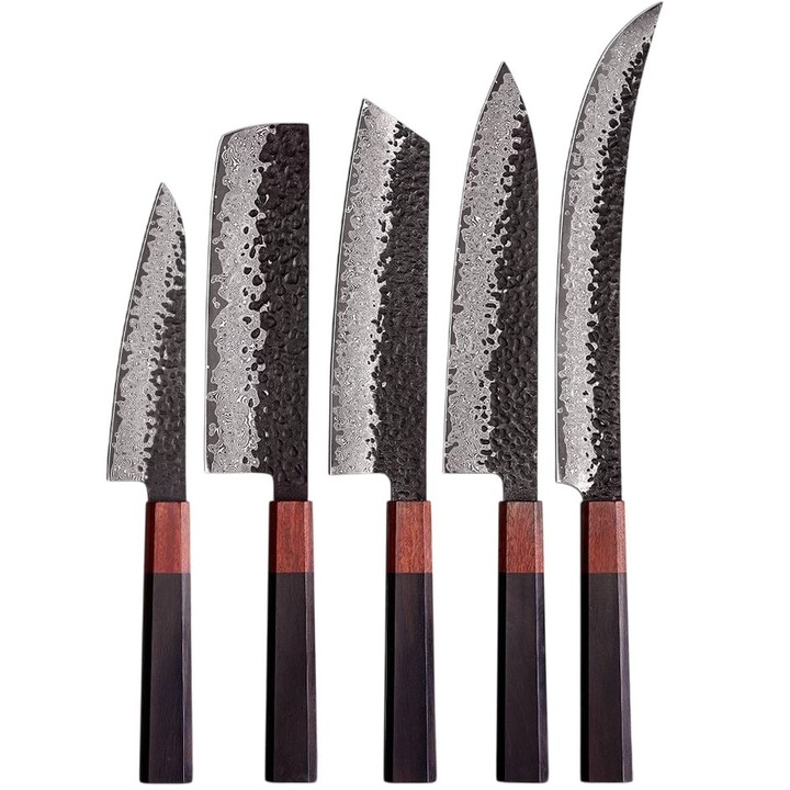 Комплект кухненски ножове IZMAEL AO-37385, 5 части, дамаска стомана, кафяв, 30x45см