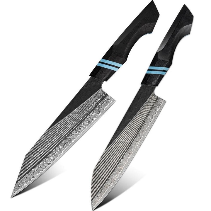 Set de cutite de bucatarie damasc IZMAEL ZE-37424, negru/albastru, 2 cutite, lungime 34.5cm