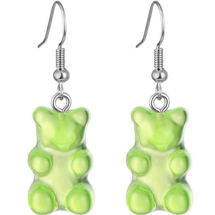 Cercei Bear IZMAEL, 2x1, 1cm, verde, aliaj metalic