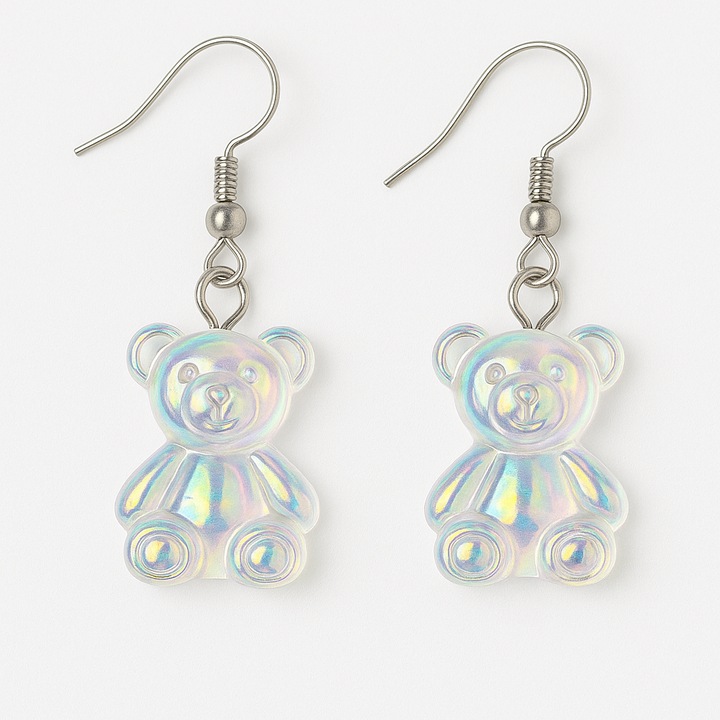 Cercei suspendați IZMAEL, forma de ursuleți, transparent, rășină