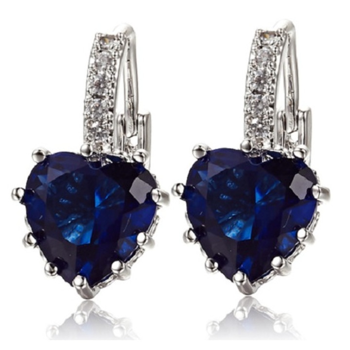 Cercei IZMAEL cu inimă de argint, albastru închis, 1x2cm