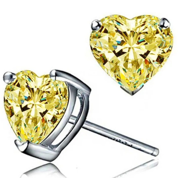 Cercei tip studs, IZMAEL, Small Hearts, argintie/galbenă, 0, 6x0, 5cm