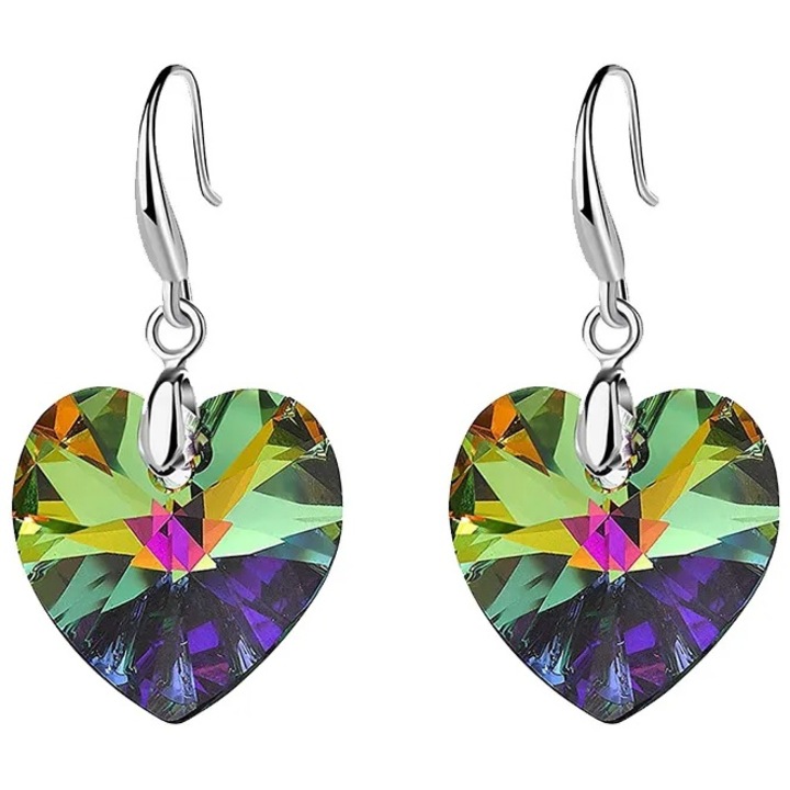 Cercei IZMAEL Beautiful Heart, multicolor, 3cm x 0, 9cm, aliaj metalic, cristal