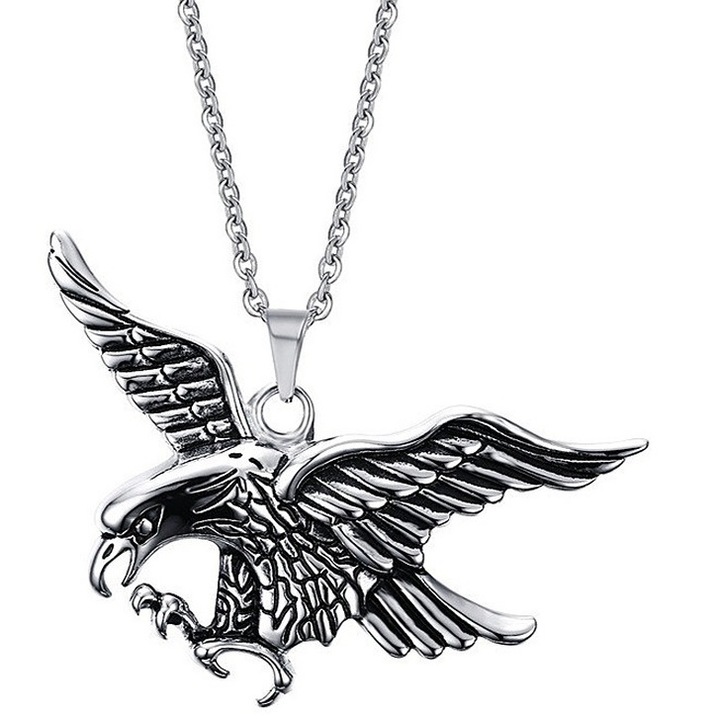 Colier argintiu bărbați, IZMAEL, 56cm, pandantiv 6x4, 5cm, inox