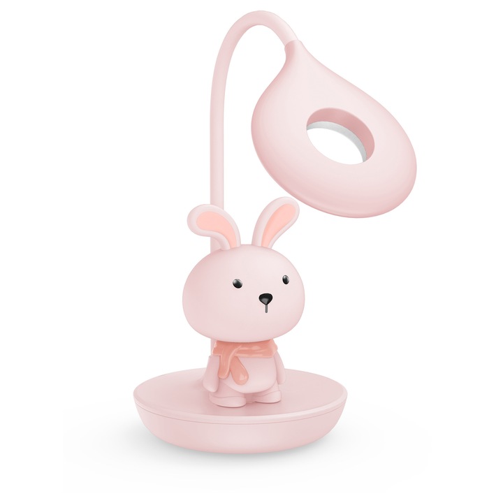 LED нощна лампа, Allivio, розов заек, USB зареждане, 39см, тъч функции, топла светлина