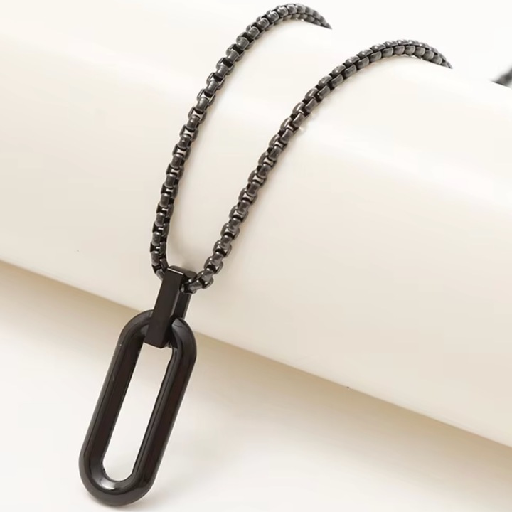 Colier bărbați IZMAEL RO-34140, pandantiv oval, inox, negru, 56cm