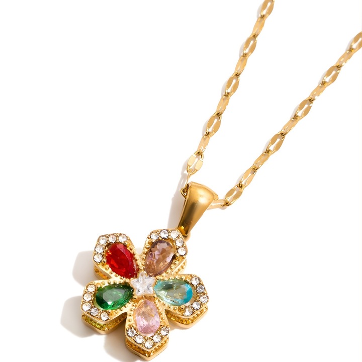 Colier IZMAEL ST-38874, aurie/multicolor, pandantiv 1, 5x1, 5cm, lungime lant 40cm+5cm