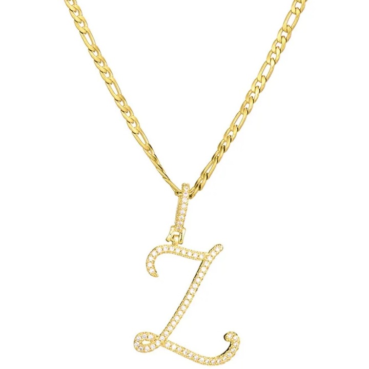 Colier femei, IZMAEL, litera Z, zirconii, aurie, 48cm