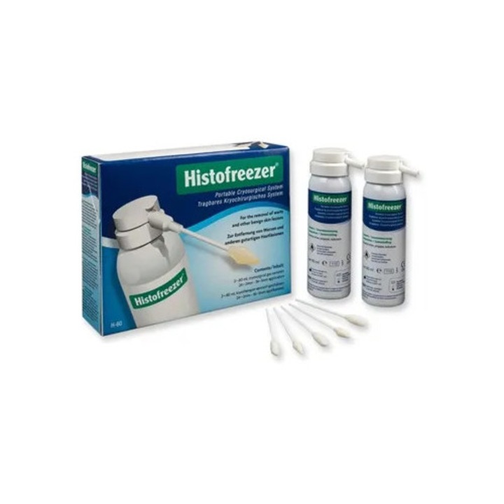 Set 24 aplicatoare Histofreezer, 2 sticle 80 ml, 24 aplicatoare 2 mm, 36 aplicatoare 5 mm, metal