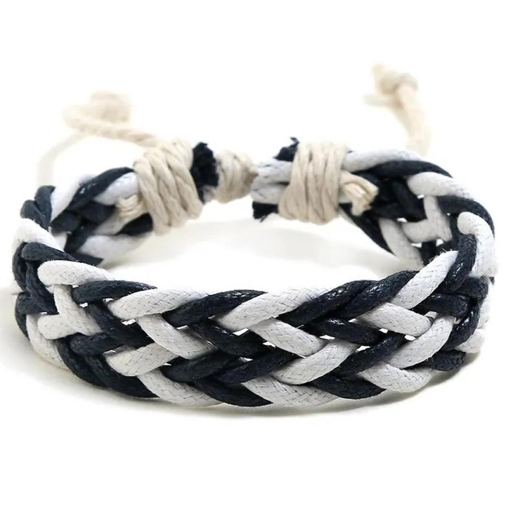 Bratara IZMAEL ZE-33172, alb/negru, ajustabilă, din bumbac