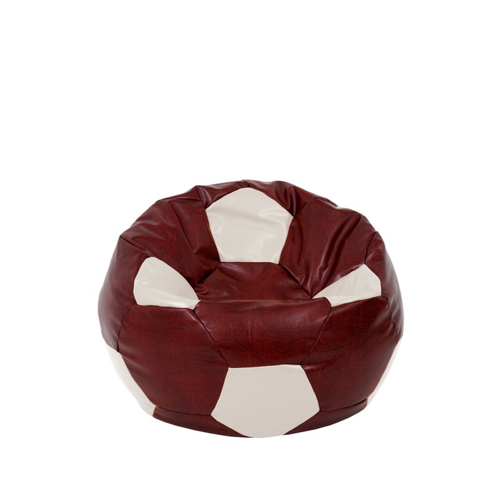 Fotoliu puf Baby Ball - imitatie piele - bordo/crem