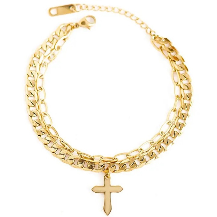 Bratara, IZMAEL, Gold Cross, inox, aurie, 18cm