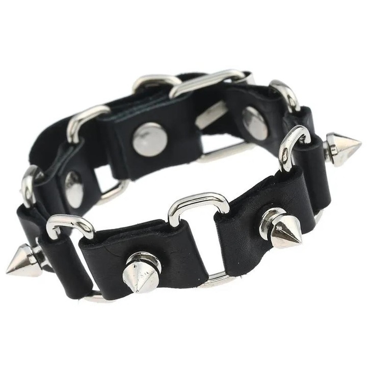 Bratara IZMAEL RE-33280, neagra, 19cm, piele eco, metal