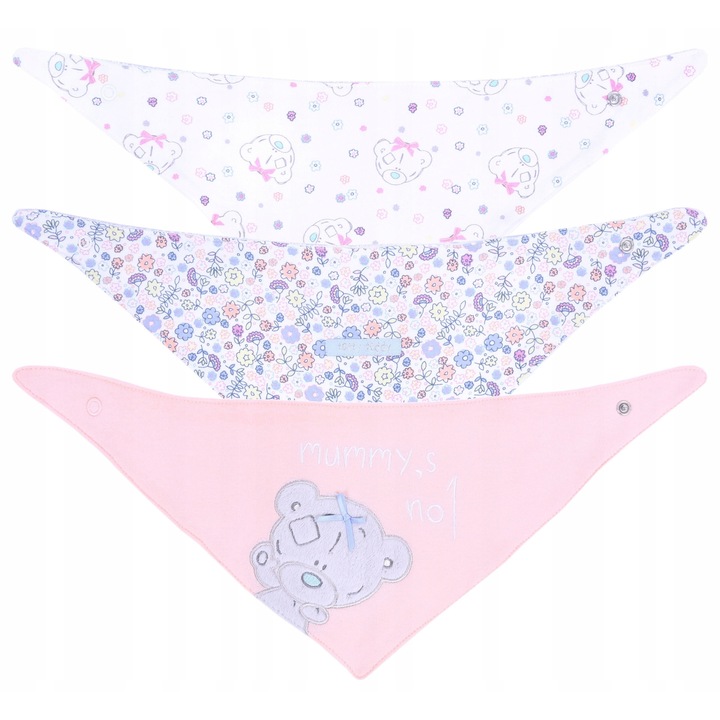 Set 3 Bavete pentru bebelusi Primark, design ursulet si floral, alb-caisa, 43x16cm