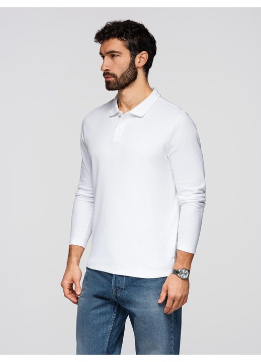 Bluza longsleeve cu guler polo OMBRE OM-POBL-0162, Alb