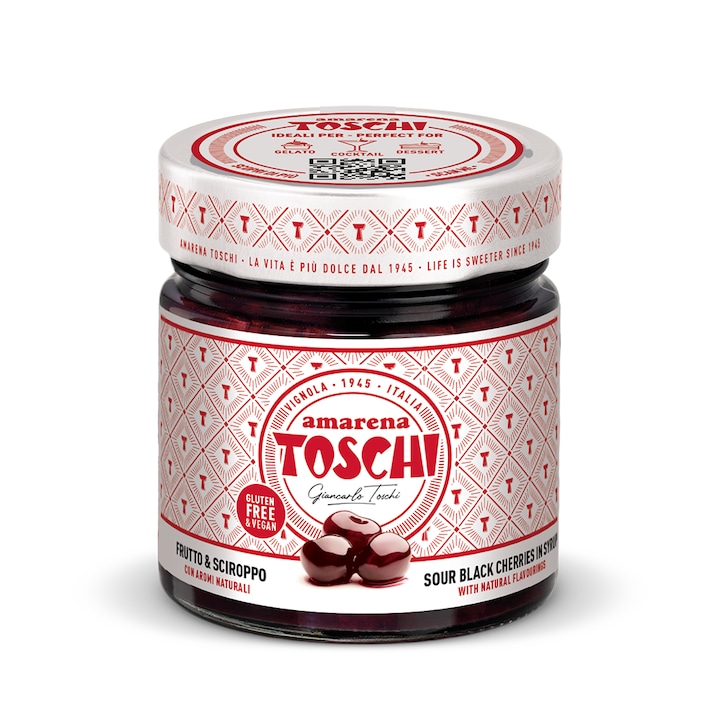 Dulceață Toschi, cireșe amare în sirop, 300g, vegan, fără gluten