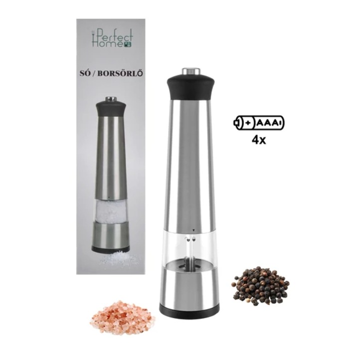 Elektromos rozsdamentes acél só- és borsőrlő – 22,5 cm, gombbal